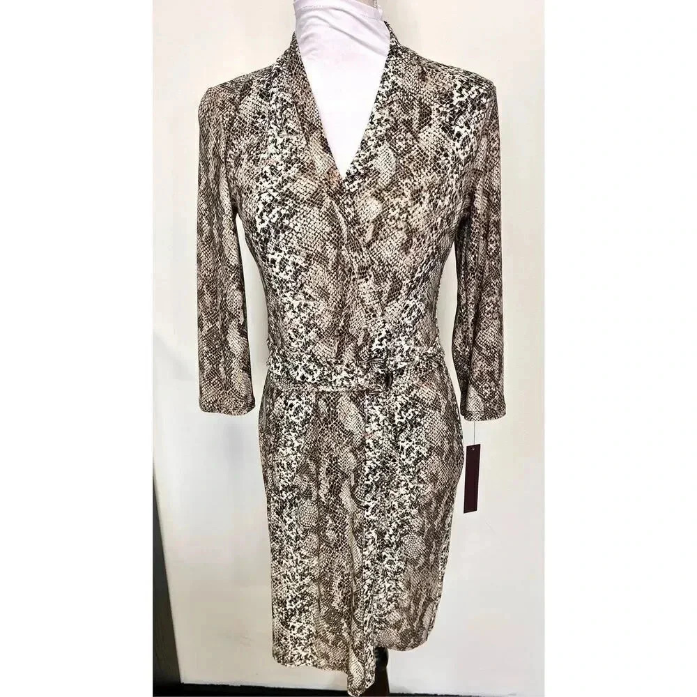 NWT Dana Buchman Womens Multi-Color Animal Print 3/4 Sleeve Midi Dress Size XS